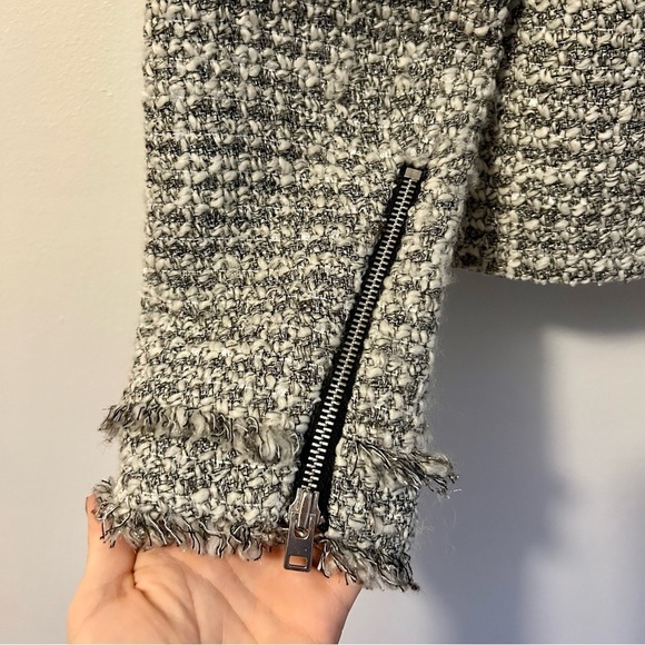 J. Crew Gray Cream Tweed Cropped Jacket Blazer w/ Pockets Fringe Trim - Picture 10 of 10